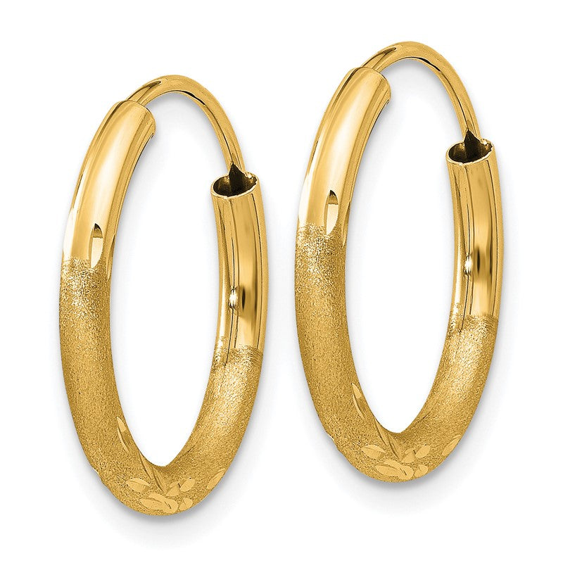 14k 2x18mm Satin Diamond-cut Endless Tube Hoop Earrings XY1176