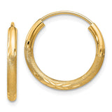 14k 2x18mm Satin Diamond-cut Endless Tube Hoop Earrings XY1176