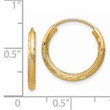 14k 2x18mm Satin Diamond-cut Endless Tube Hoop Earrings XY1176