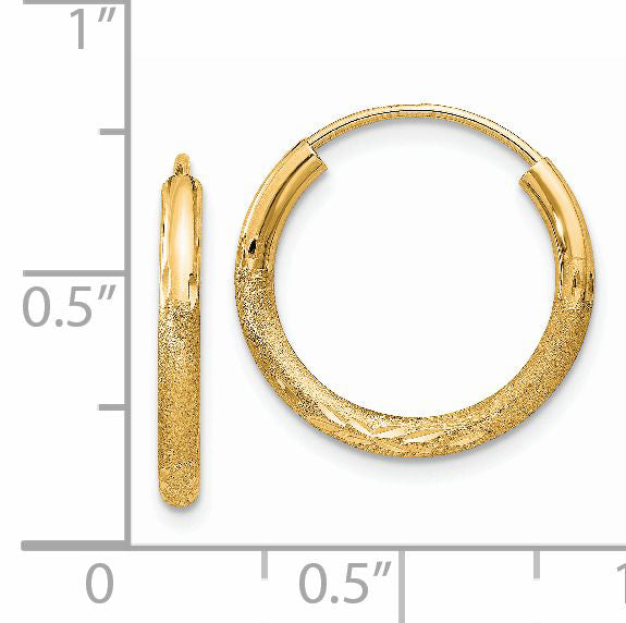14k 2x18mm Satin Diamond-cut Endless Tube Hoop Earrings XY1176