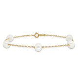 14k 7-8mm White Near-Round Freshwater Cultured Pearl 5-Station 9 inch Anklet ANK144