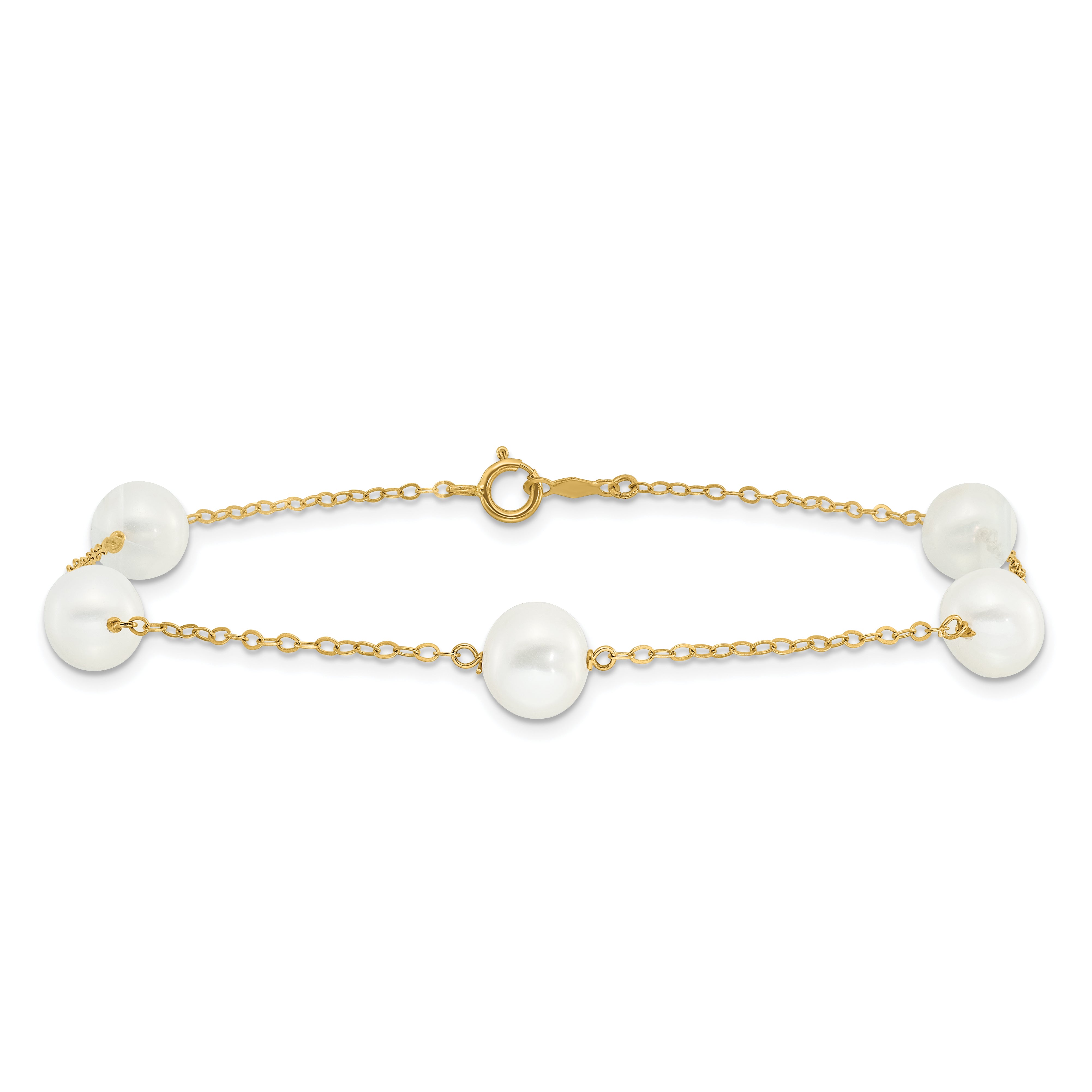 14k 7-8mm White Near-Round Freshwater Cultured Pearl 5-Station 9 inch Anklet ANK144