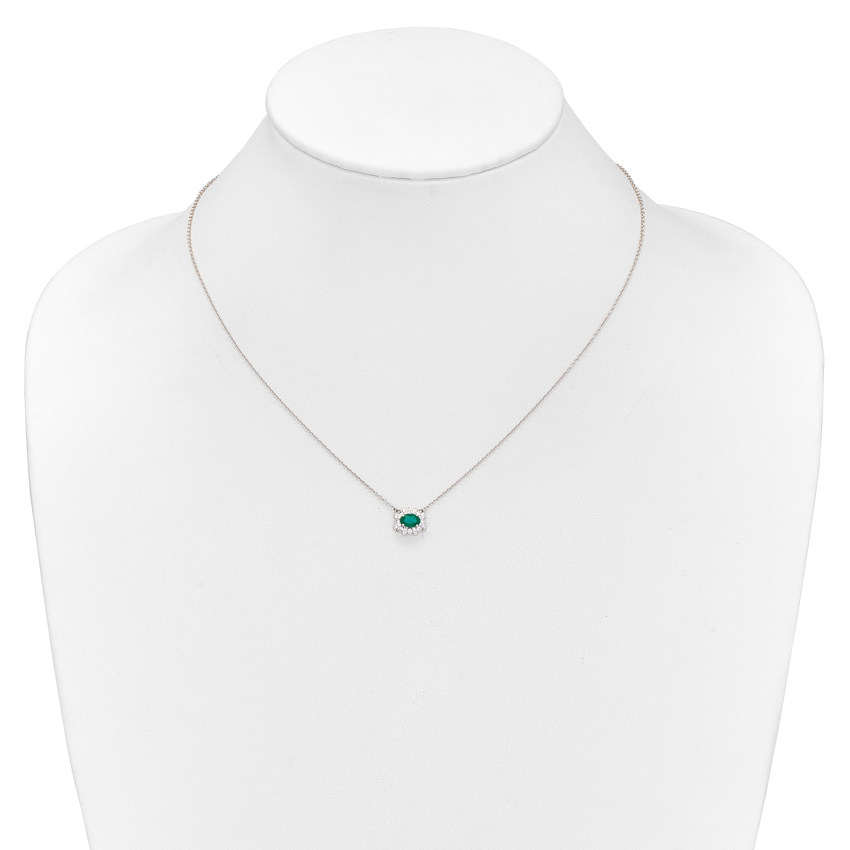 14k White Gold Diamond and Oval Emerald Fancy East-West 18 inch Necklace PM4025