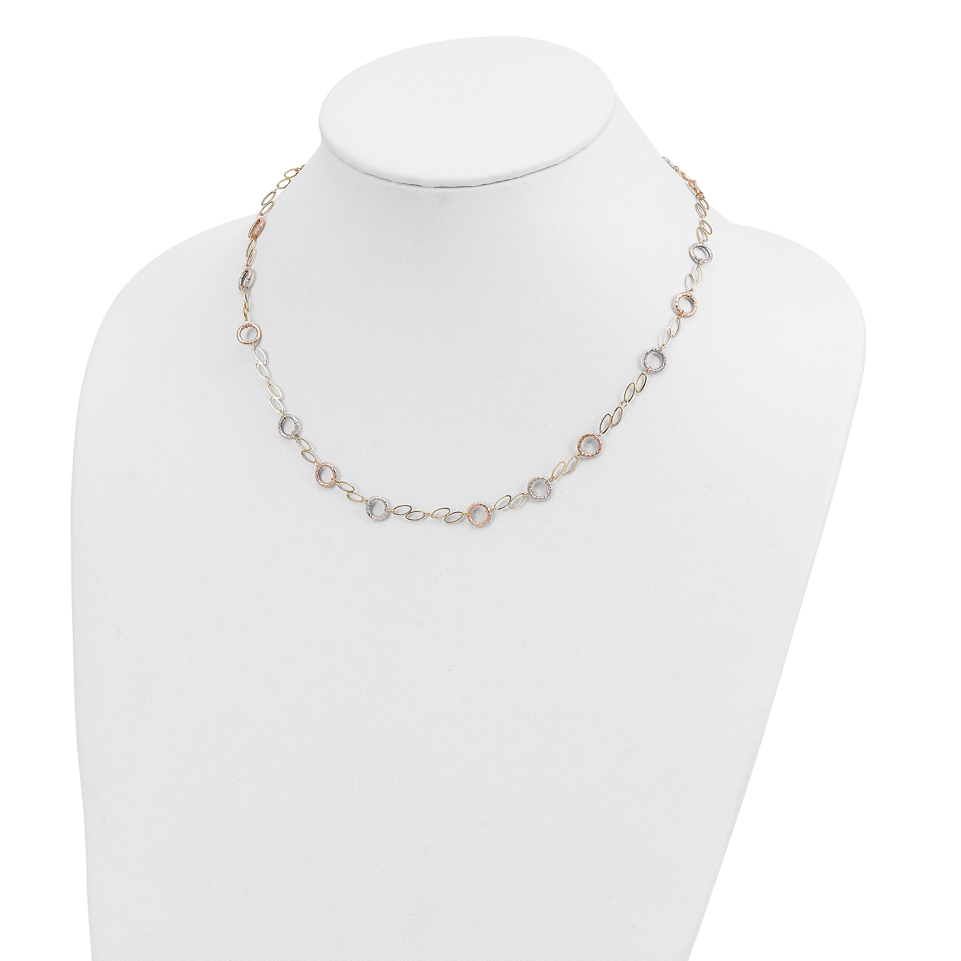 14k Tri-color Polished and Textured Round Circles and Ovals 18 inch Necklace SF1840