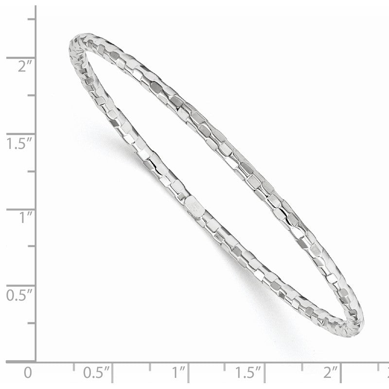 14k White Gold Polished Textured 3.00mm Slip-on Round Bangle Bracelet DB584