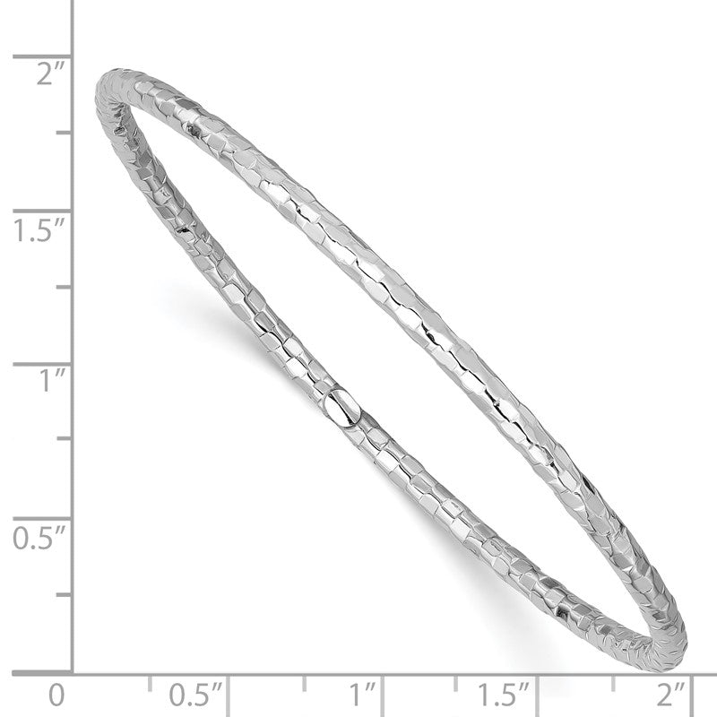 14k White Gold Polished Textured 3.00mm Slip-on Round Bangle Bracelet DB584