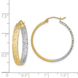 14k w/White Rhodium Polished Satin Diamond-cut In/Out Hoop Earrings TF1577