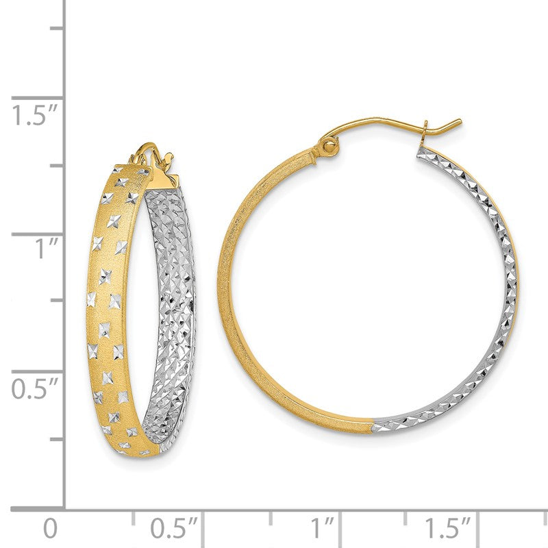 14k w/White Rhodium Polished Satin Diamond-cut In/Out Hoop Earrings TF1577