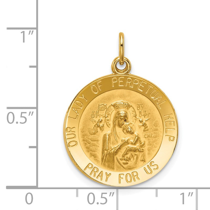 14k Polished and Satin Solid Our Lady of Perpetual Help Medal Round Pendant XR643