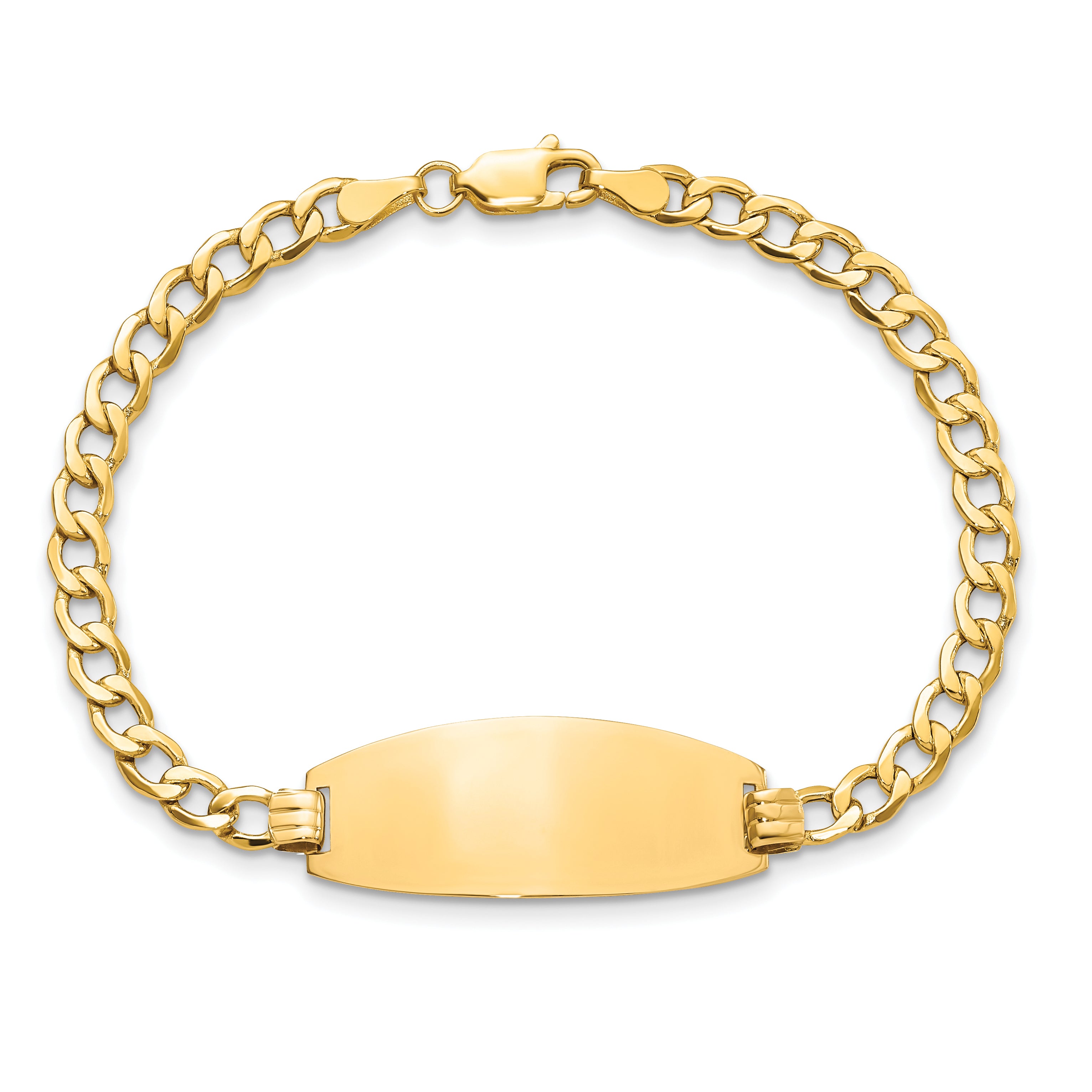 14k Polished Semi-Solid Chain/Solid Plate Curb Link Oval 27x11.5mm Plate 7 inch ID Bracelet LID93