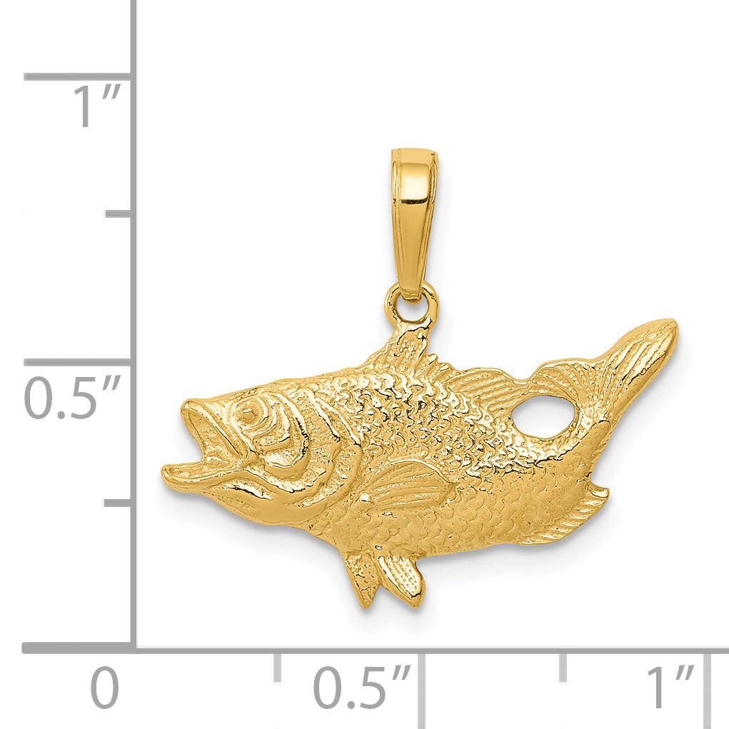 14k Open Mouthed Bass Fish Pendant K3044