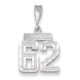 14kw Small Brushed Diamond-cut Number 62 Charm WSN62