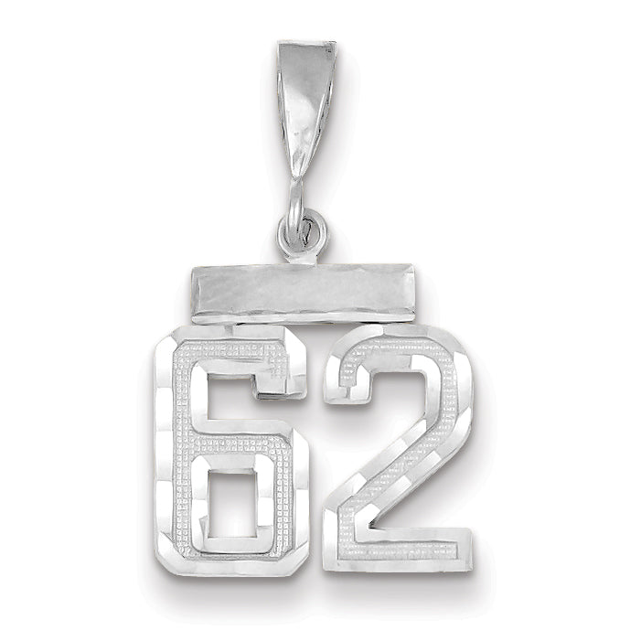 14kw Small Brushed Diamond-cut Number 62 Charm WSN62