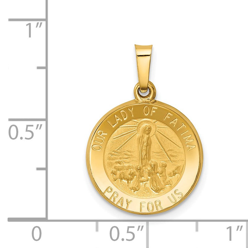 14k Polished and Satin Hollow Our Lady of Fatima Medal Round Pendant XR1253