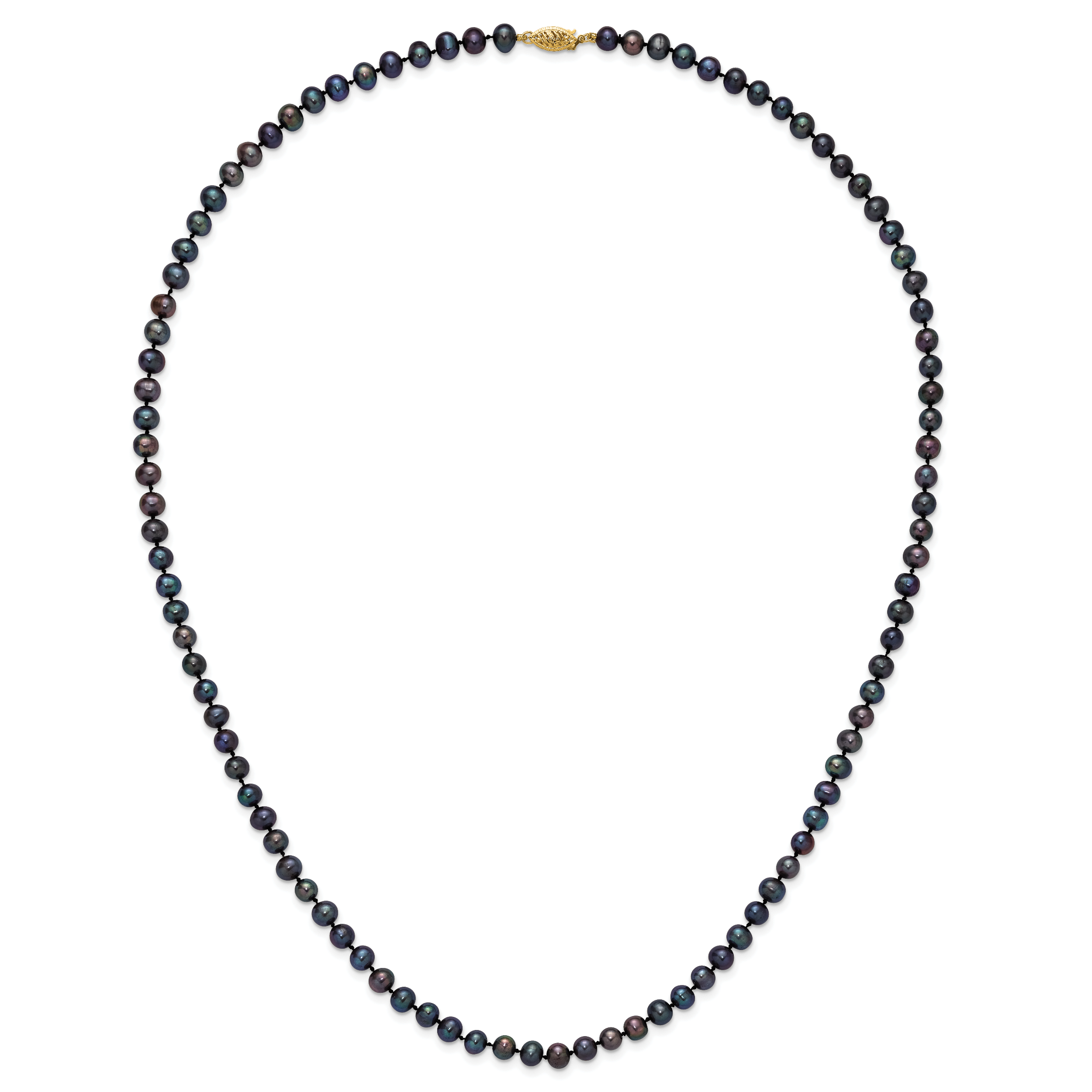 14k 5-6mm Black Near-Round Freshwater Cultured Pearl 16 inch Necklace BPN050