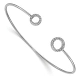 14k White Gold Polished Complete 1/4 carat Diamond Circles Flexible Cuff Bangle Bracelet BM3712