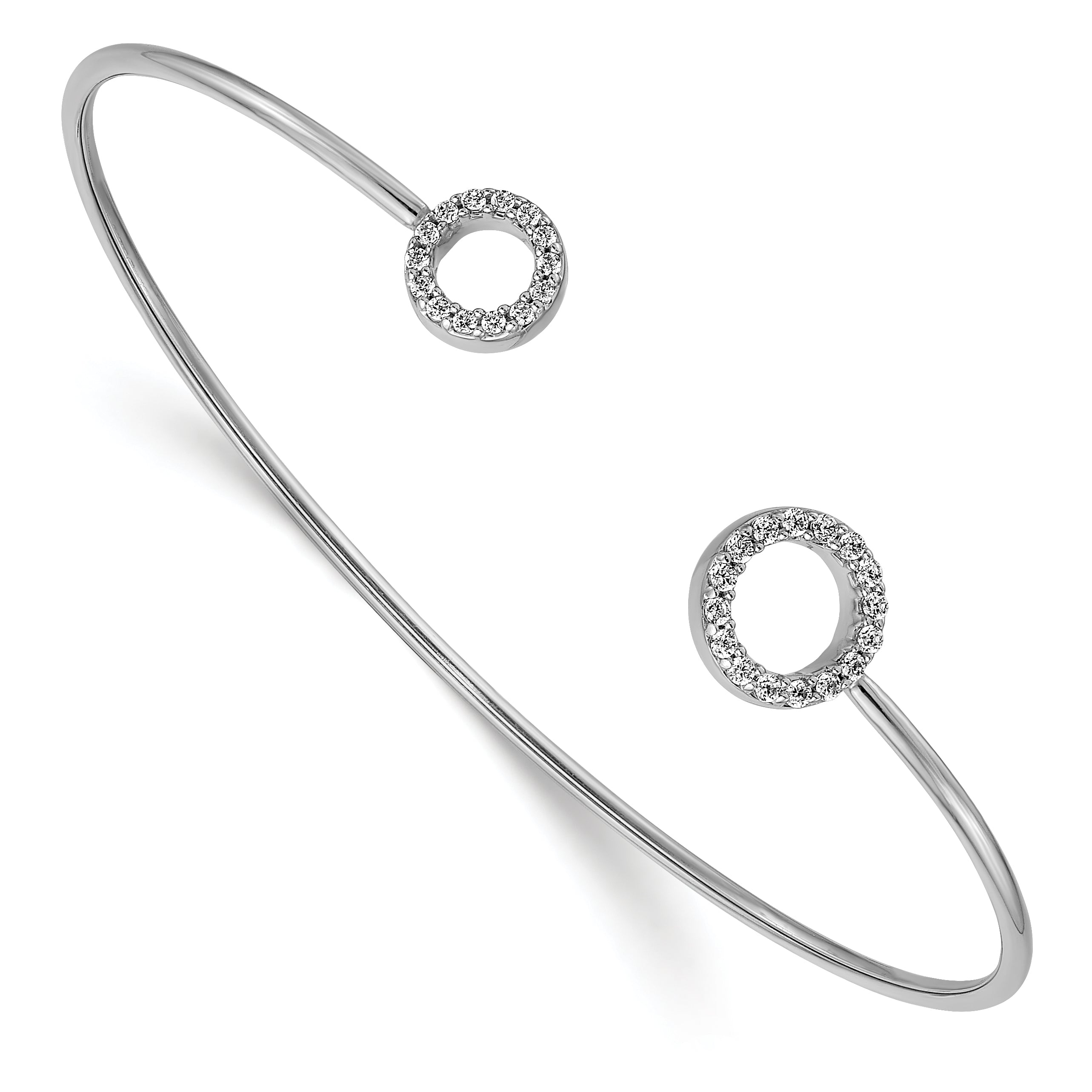 14k White Gold Polished Complete 1/4 carat Diamond Circles Flexible Cuff Bangle Bracelet BM3712
