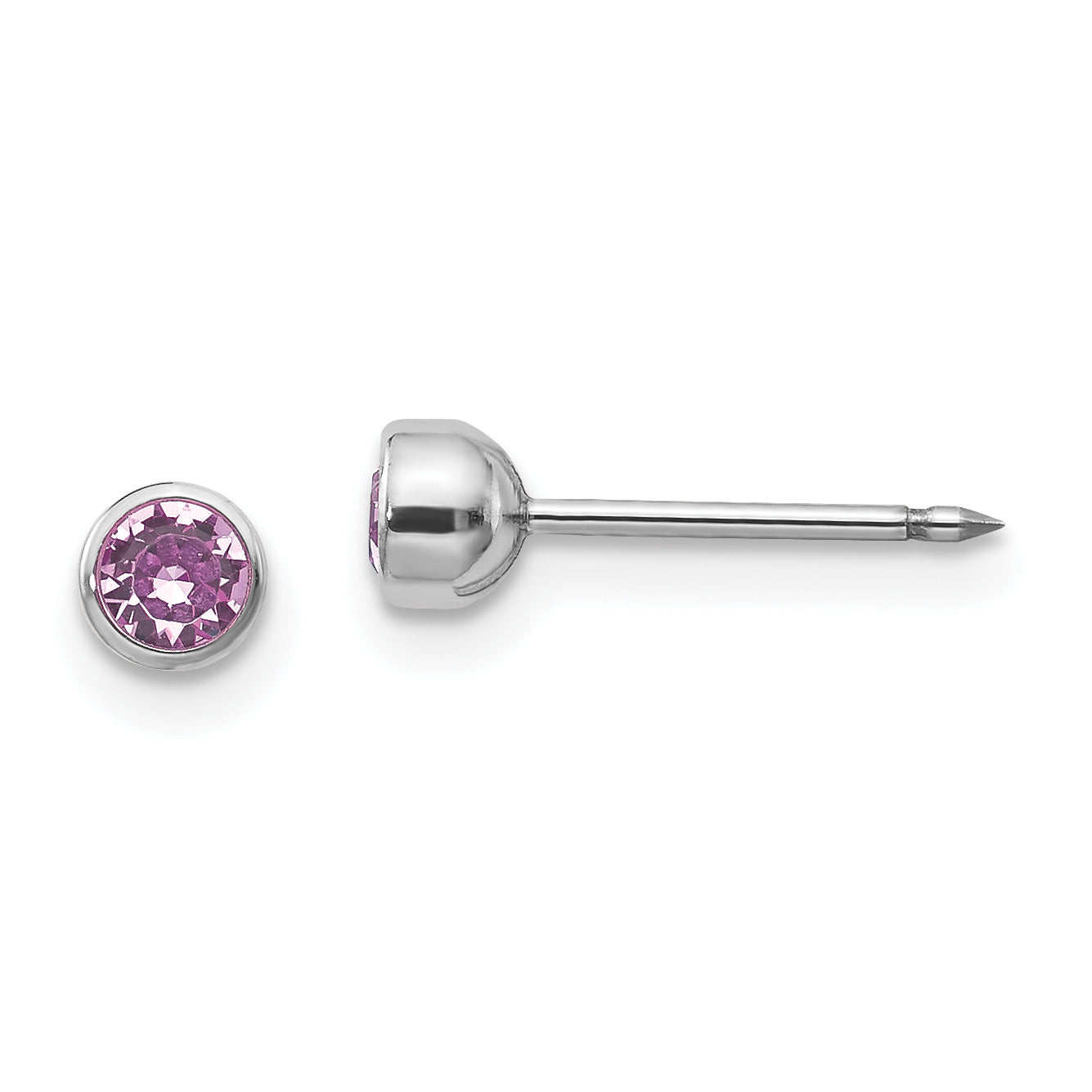 Inverness 14k White Gold 4mm June Purple Crystal Bezel Piercing Earrings 456E