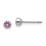 Inverness 14k White Gold 4mm June Purple Crystal Bezel Piercing Earrings 456E
