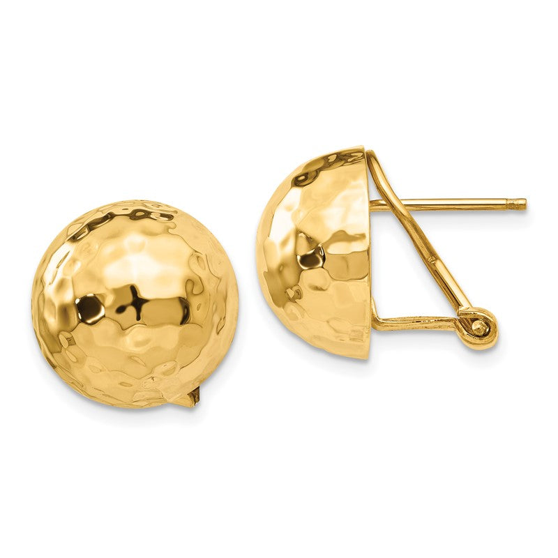 14k 14mm Hammered Half Ball Omega Back Post Earrings TF204