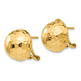 14k 14mm Hammered Half Ball Omega Back Post Earrings TF204