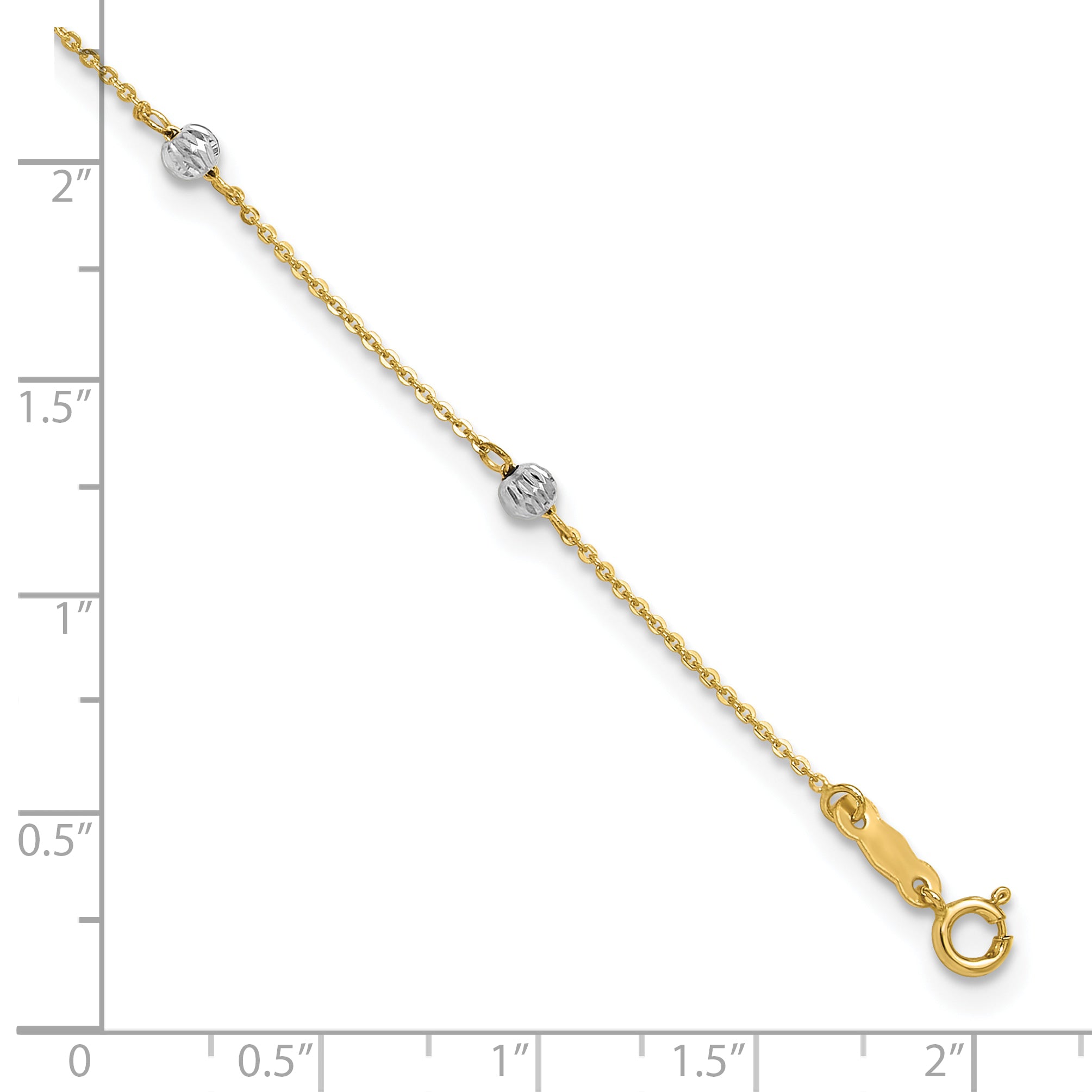 14K Two-tone Diamond-cut Beads 7-Station 9 inch Plus 1 inch Extender - Total 10 inch Anklet ANK261