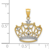 14K and White Rhodium Diamond-cut Filigree Crown Pendant C4673