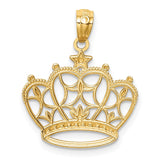 14K and White Rhodium Diamond-cut Filigree Crown Pendant C4673
