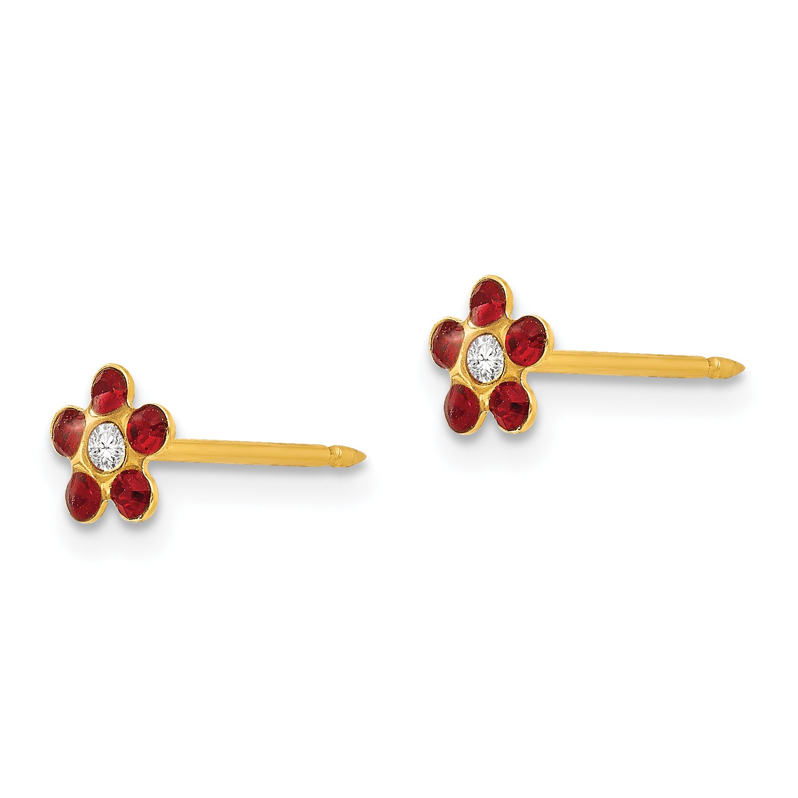 Inverness 14k July Red Crystal Birthstone Flower Post Piercing Earrings 787E