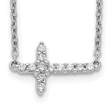 14k White Gold 1/10 carat Diamond Sideways Cross 18 inch Necklace PM4692