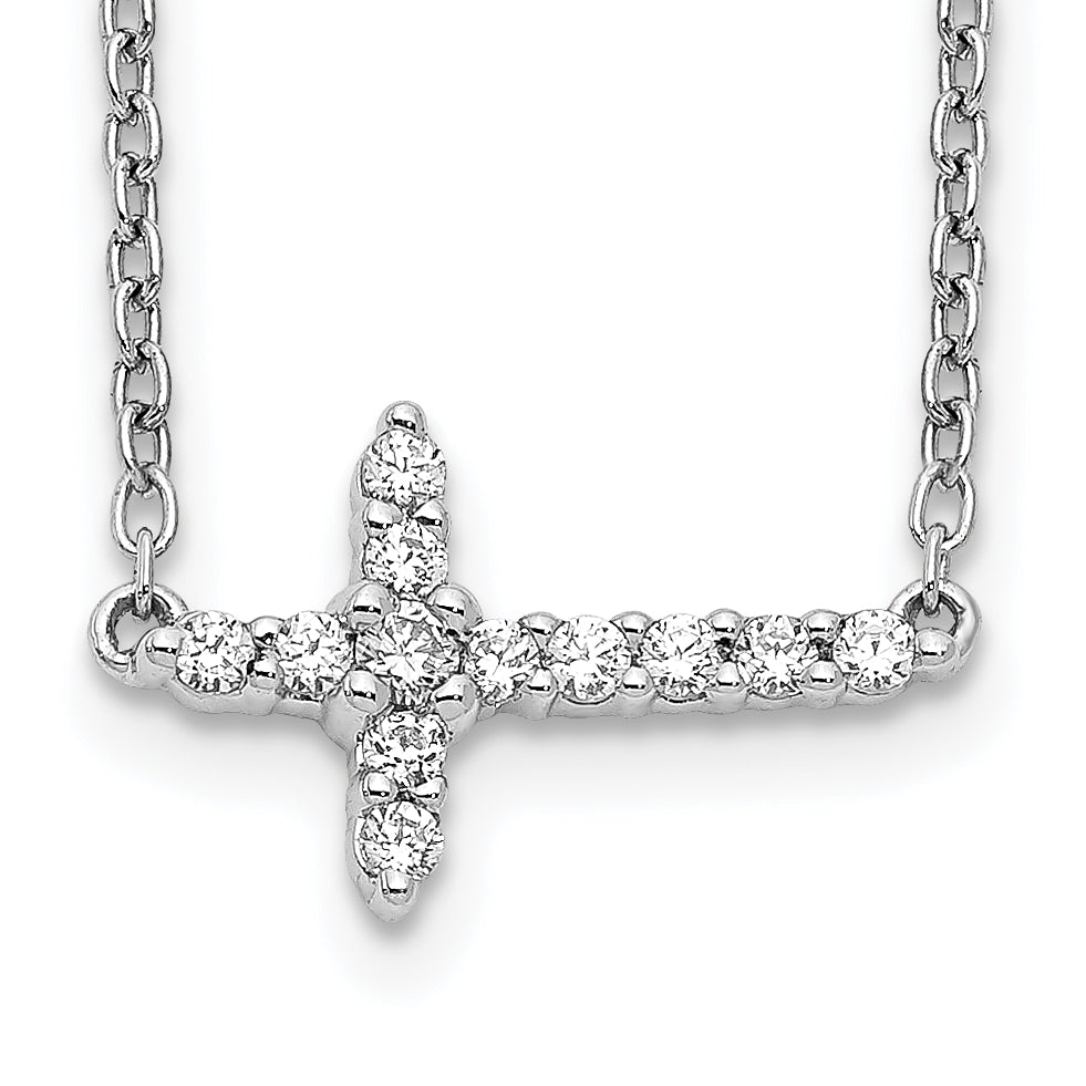 14k White Gold 1/10 carat Diamond Sideways Cross 18 inch Necklace PM4692