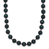 14k White Gold 5-6mm Black Round Akoya Saltwater Cultured Pearl 16 inch Necklace PLB50