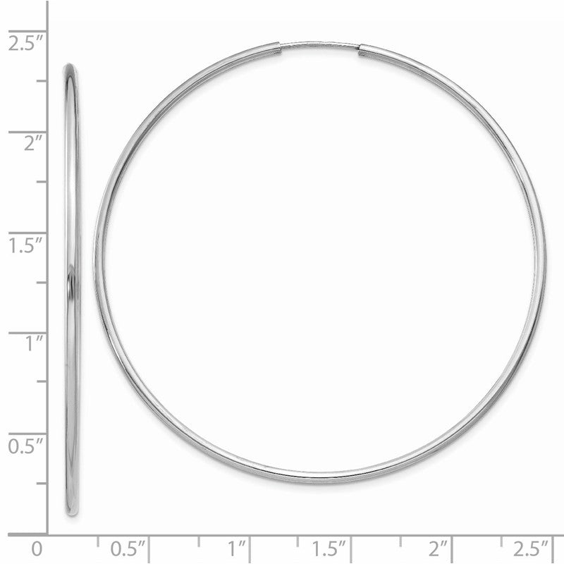14k White Gold 1.5x55mm Polished Endless Tube Hoop Earrings XY1191