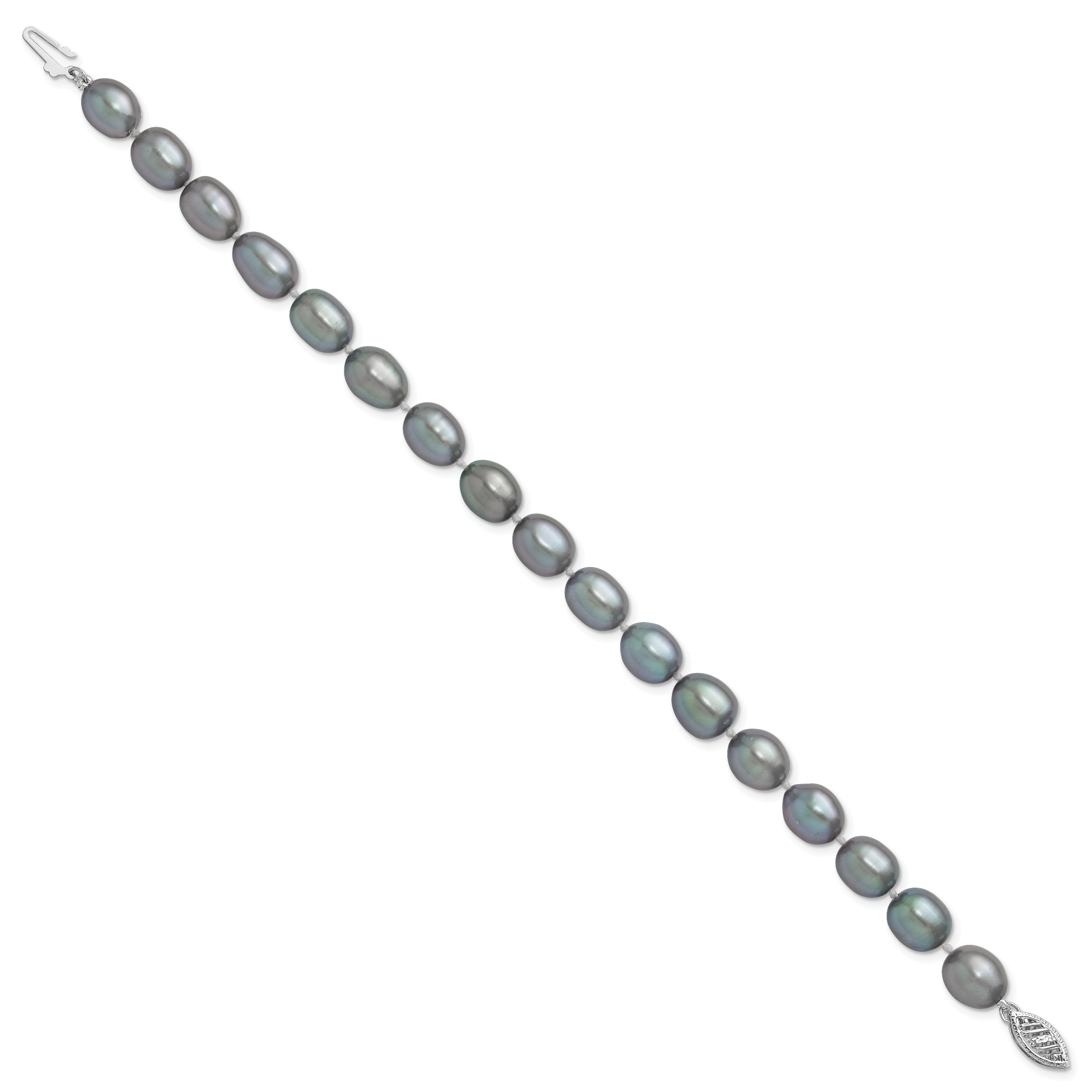 14k White Gold 8-9mm Grey Rice Freshwater Cultured Pearl 16 inch Necklace XF415