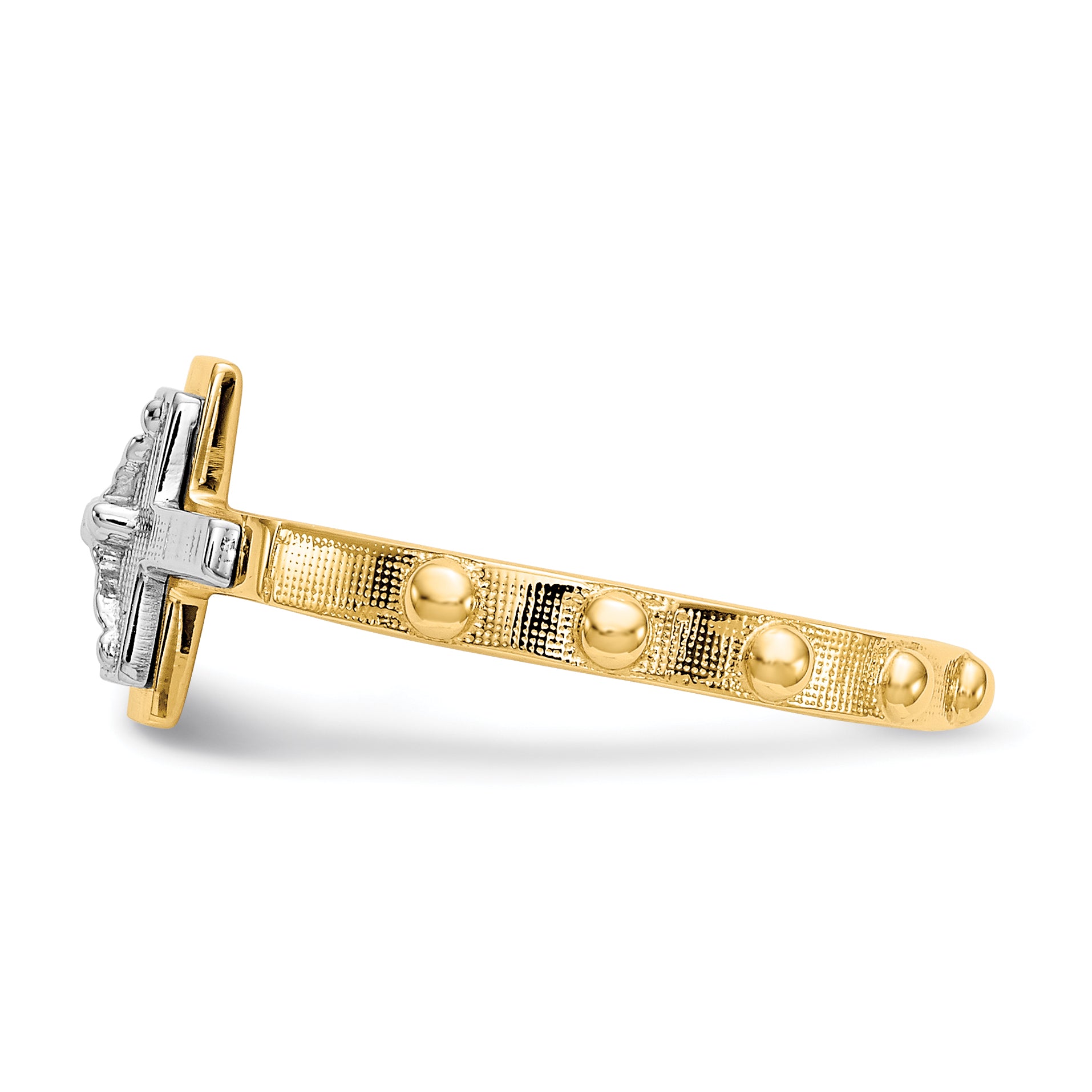 14K Two-tone Crucifix Rosary Ring K3967