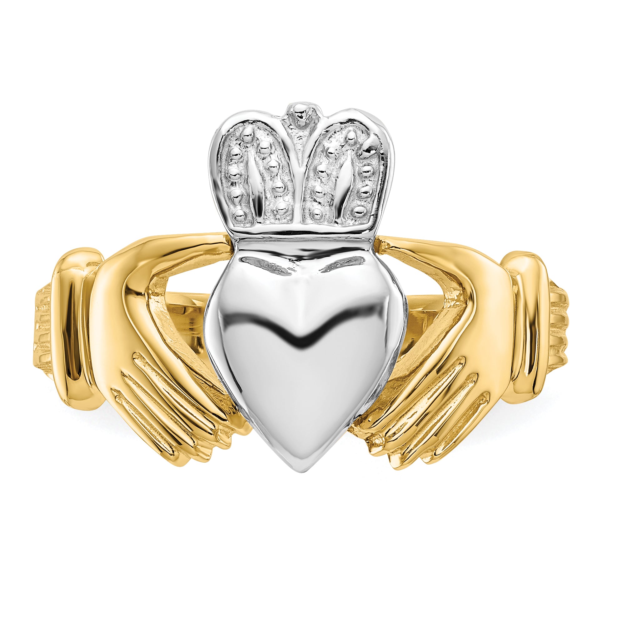 14k Two-tone Mens Polished Claddagh Ring D97