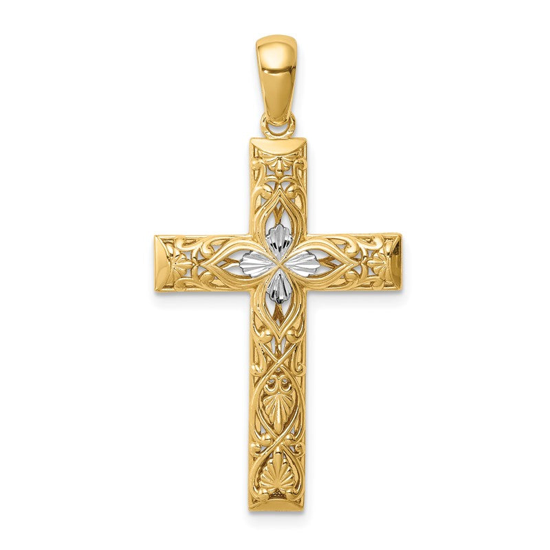 14K and White Rhodium Diamond-cut Cross Pendant XR1836