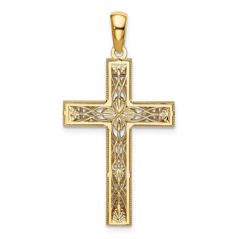 14K and White Rhodium Diamond-cut Cross Pendant XR1836
