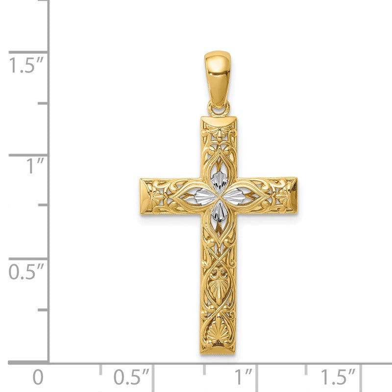 14K and White Rhodium Diamond-cut Cross Pendant XR1836