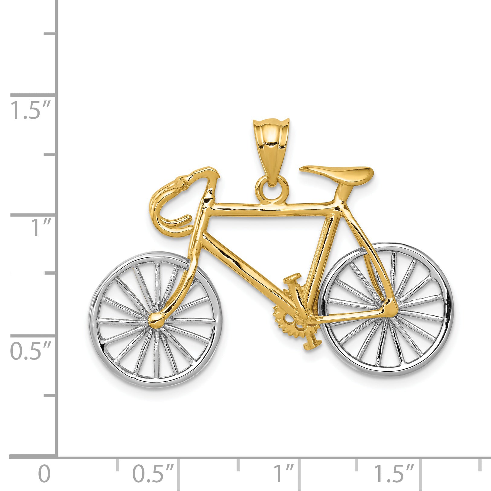 14k Large Two-tone 3-D Bicycle with Moveable Wheels Pendant C1813