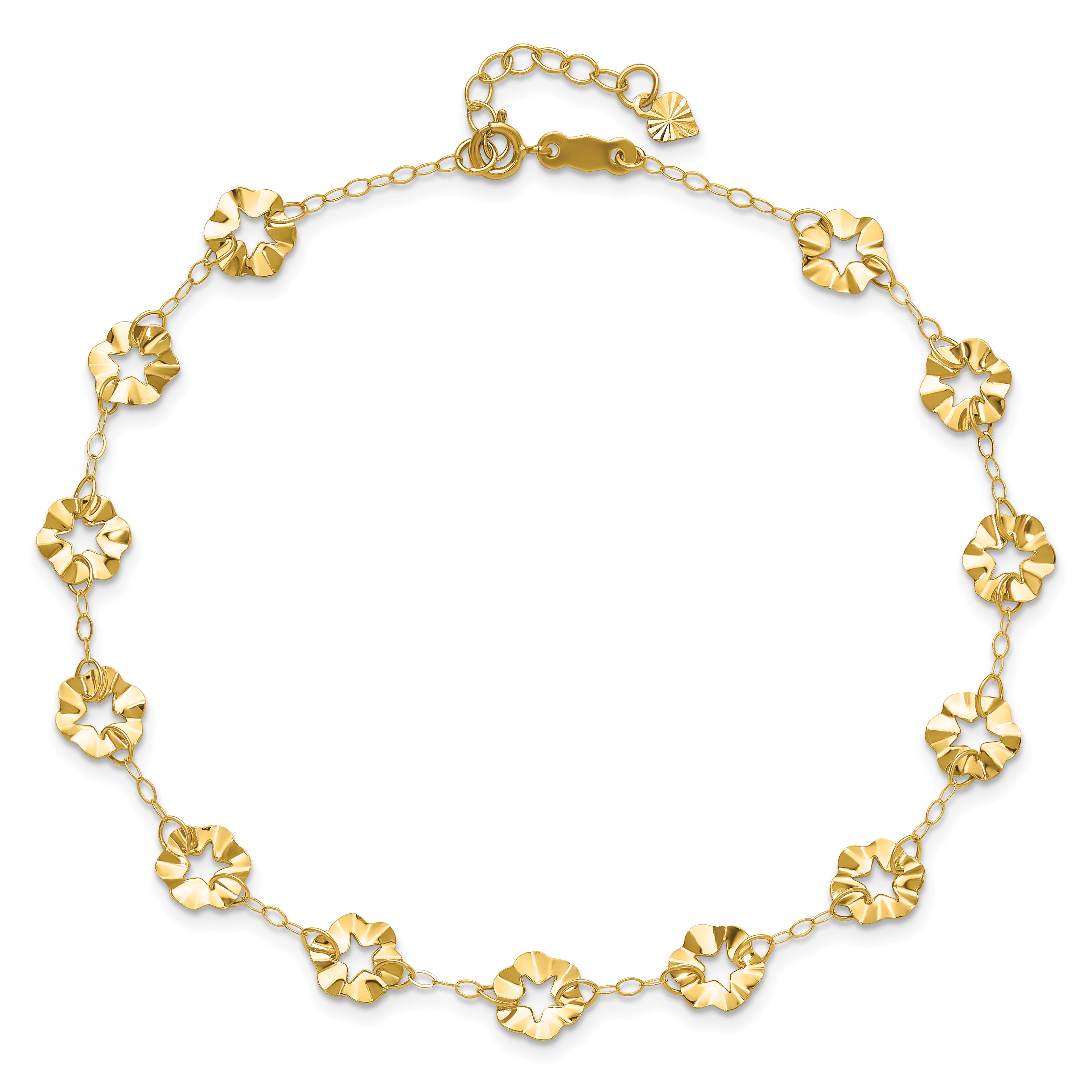 14k Ruffle Star Flowers 9 inch Plus 1 inch Extender - Total 10 inch Anklet ANK176