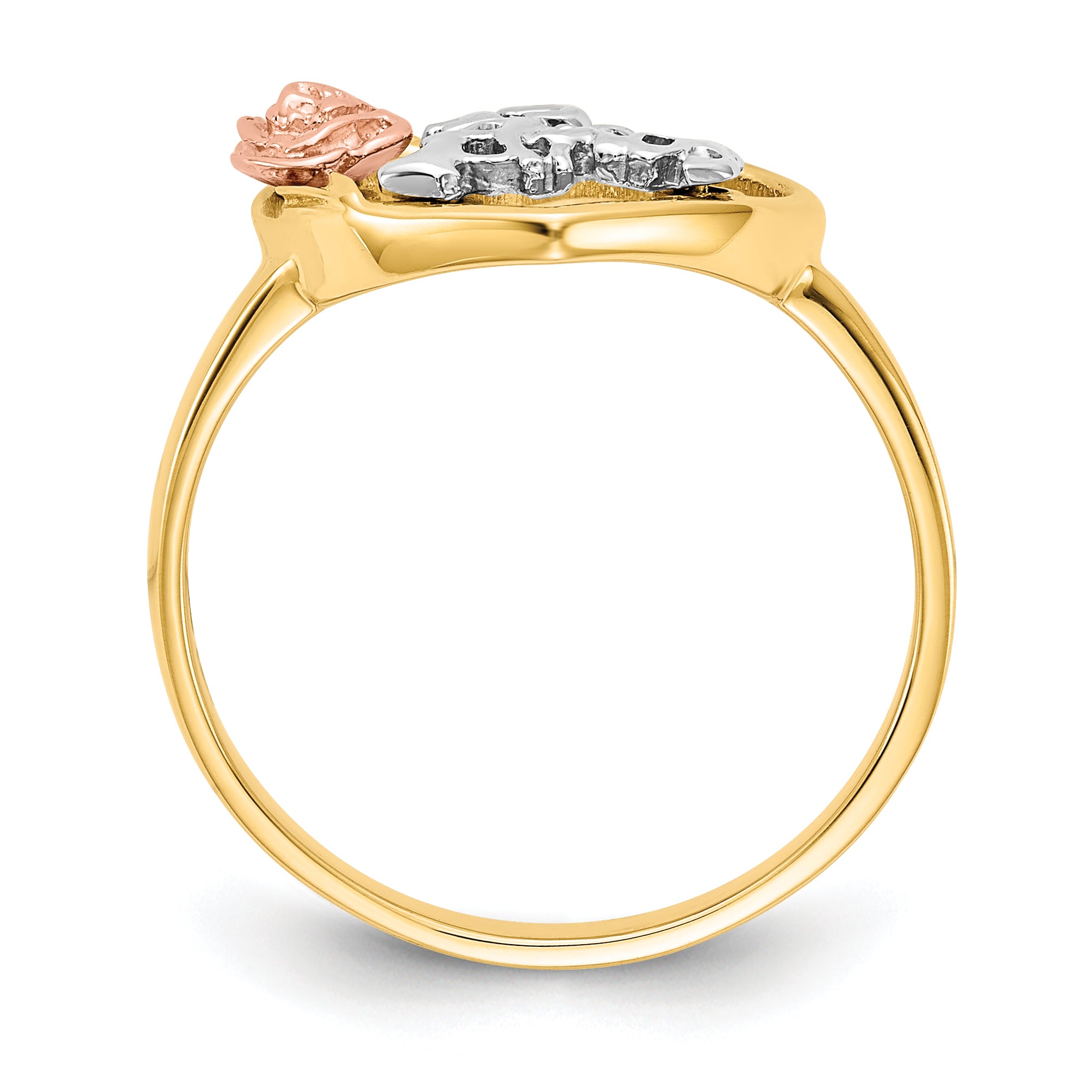 14k Tri-Color Quinceanera 15 ANOS in Heart with Flower Ring K642