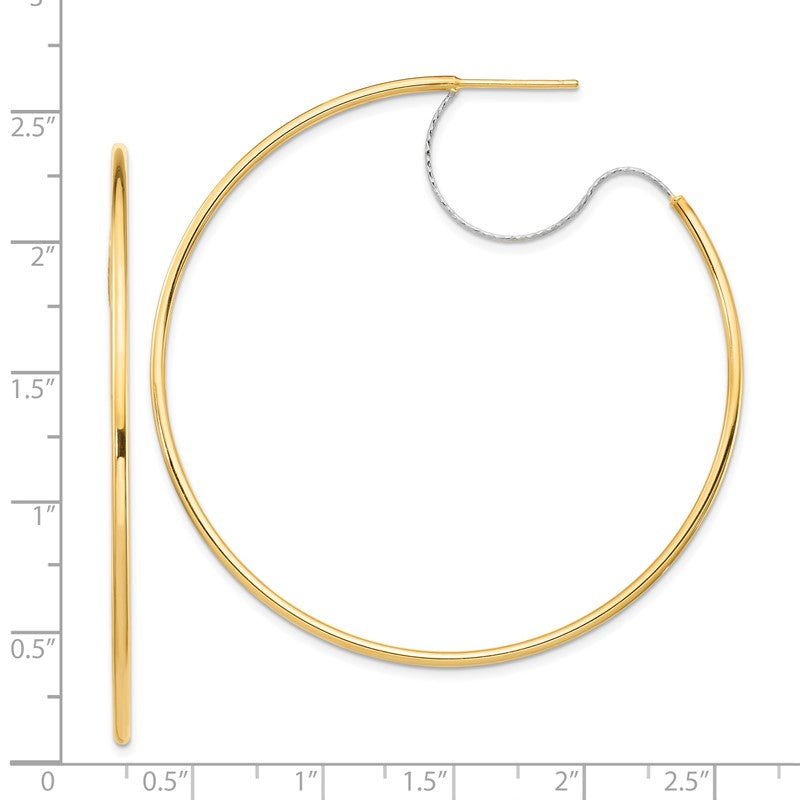 14K Two-Tone Large 2x55mm D/C Wire Polished Hoop Earrings TF1643