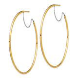 14K Two-Tone Large 2x55mm D/C Wire Polished Hoop Earrings TF1643