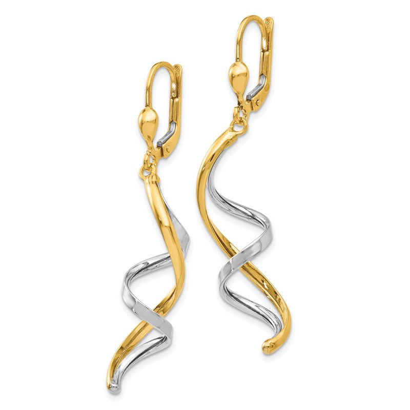 14K Two-tone Spiral Dangle Leverback Earrings PRE305