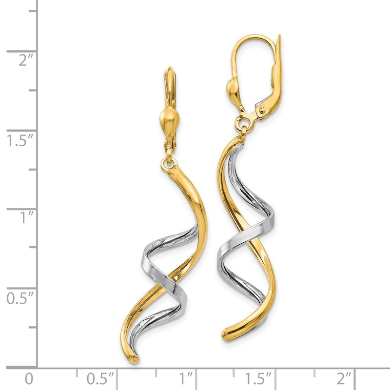 14K Two-tone Spiral Dangle Leverback Earrings PRE305