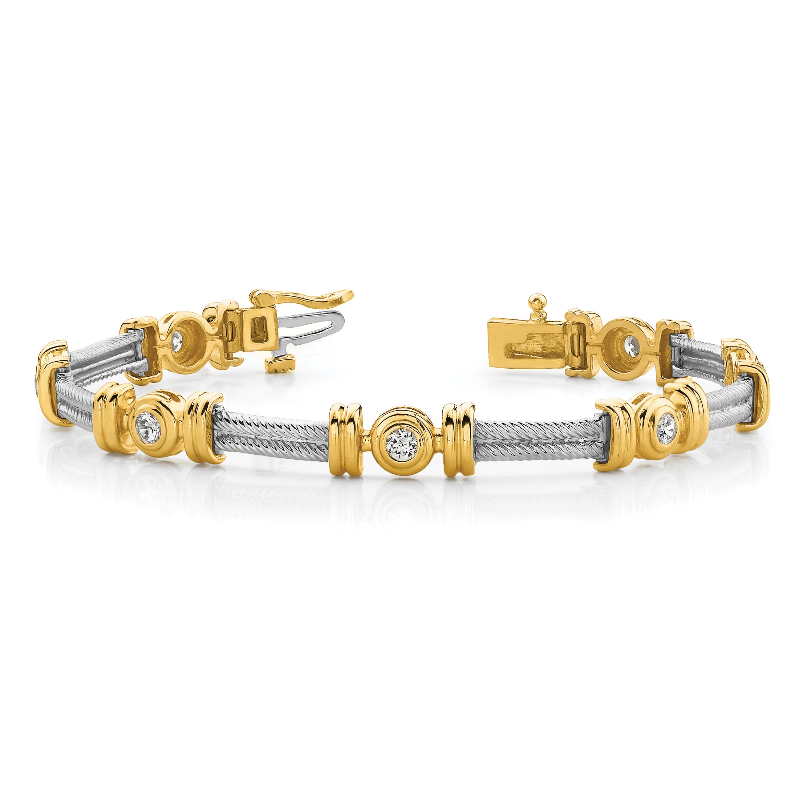14k Two-tone Complete 1.4 carat Round AA Diamond Bezel and Twisted Bar 7 inch Bracelet X2015AA