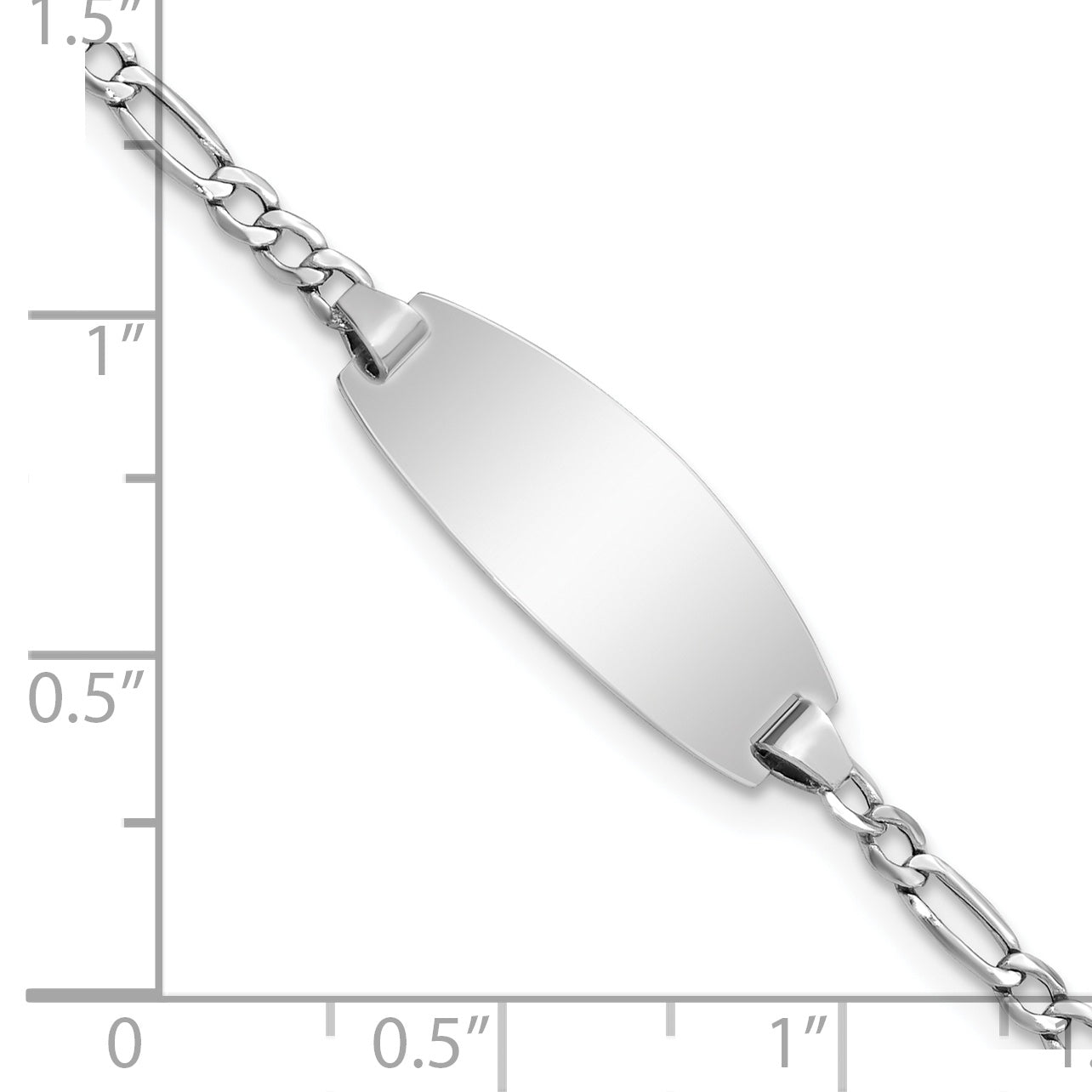 14k White Gold Polished Semi-Solid Chain/Solid Plate Figaro Link Oval 18.5x8.5mm Plate 5.5 inch Baby/Child ID Bracelet DCID143W