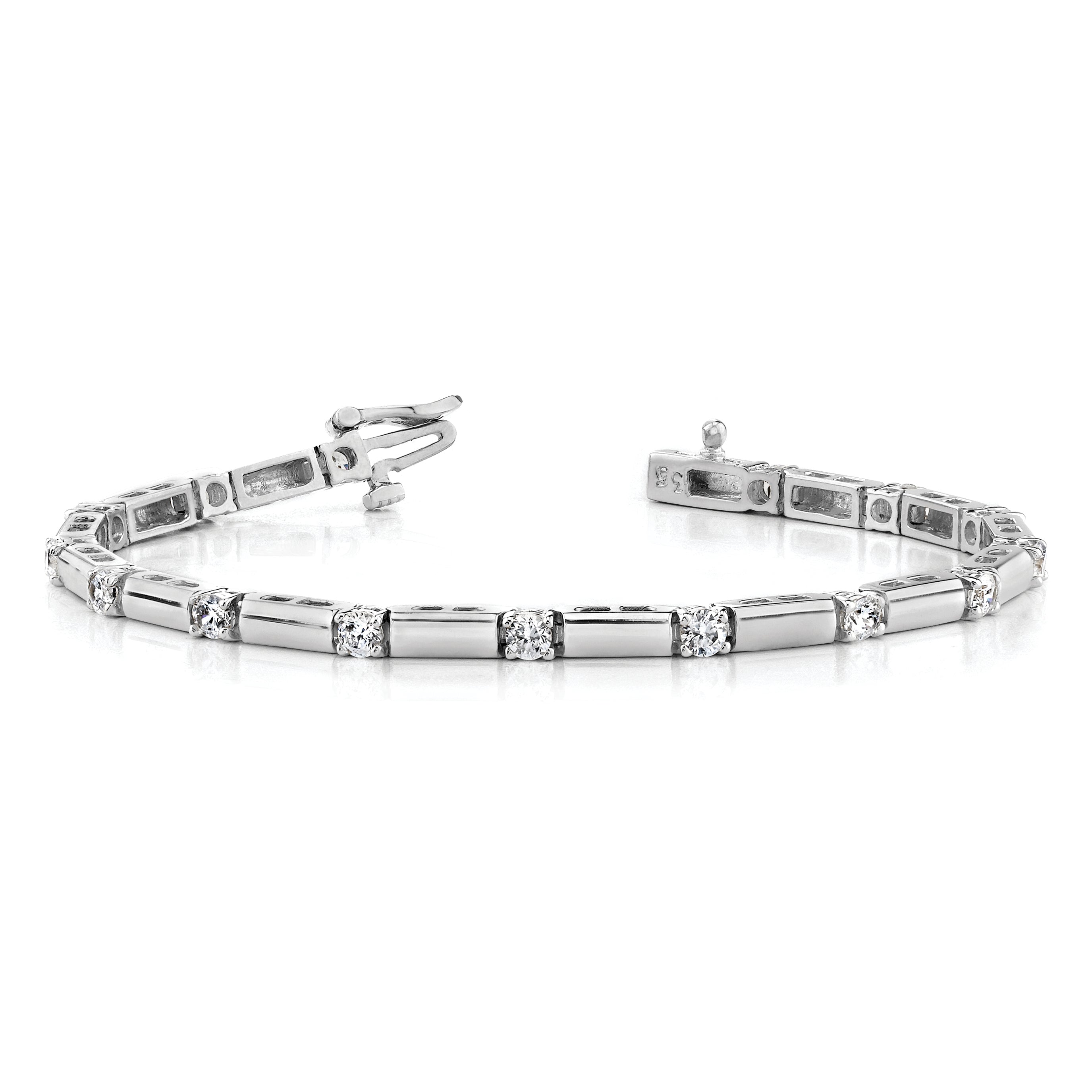 14k White Gold Complete 1 carat Round AAA Diamond Bar Link 7 inch Tennis Bracelet X762WAAA