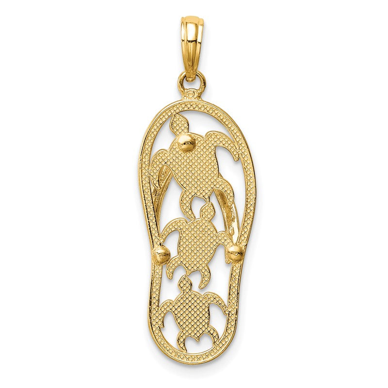 14K Two-tone Triple Sea Turtle Flip-Flop Pendant K4206